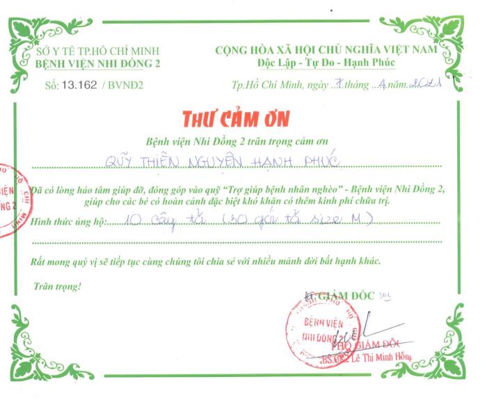 THƯ CẢM ƠN (BV Nhi Đồng II)[1]